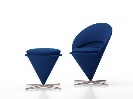 Originally designed for a Danish restaurant, the Cone Chair takes its shape from the classic geometric figure for which it is named. The cone-shaped seat is mounted at its point on a stainless steel swivel base.
