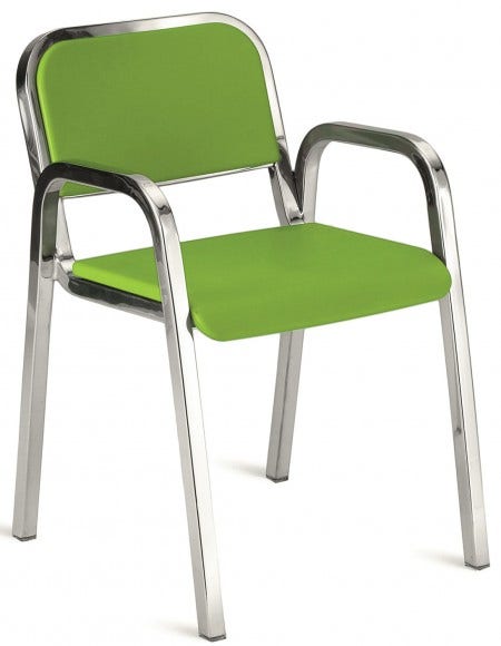 Emeco's aluminum Nine-O Stacking Chairs come in a collection of armchairs, counter stools and swivel options. Lots of fun colors to chose from.
