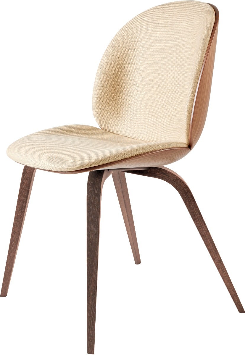 GUBI Beetle Wood Base Dining Chair - Veneer Shell - Front Upholstered