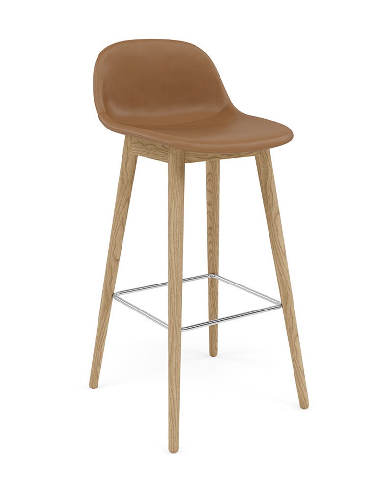 Muuto Fiber Wood Base Bar Stool with Backrest - Upholstered