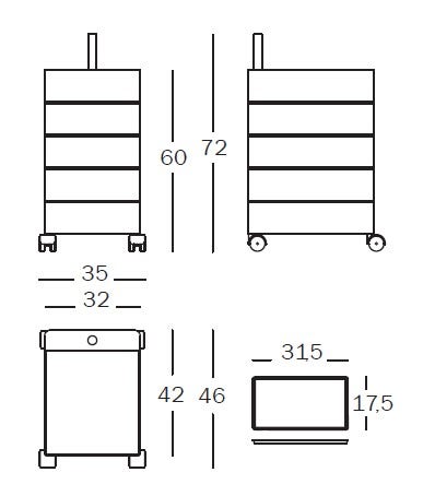 Magis 360 Degree Container 5 Drawer Unit on Wheels