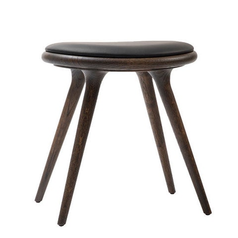 Mater Stool with Black Leather Seat, Sirka Grey Stained Oak