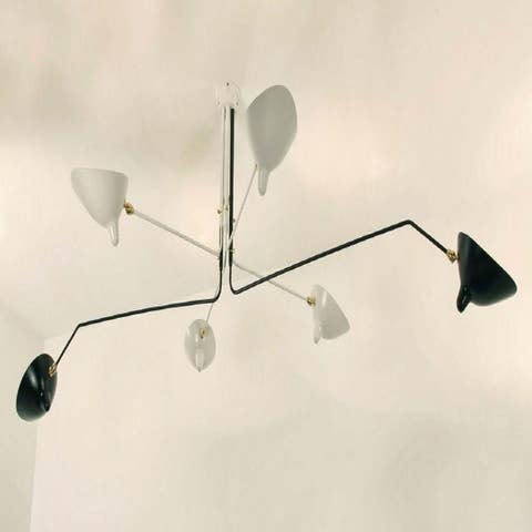 Serge Mouille Ceiling Lamp - 6 Rotating Arms Black & White