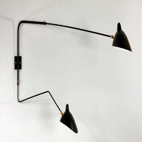 Serge Mouille Large Wall Lamp - 2 Rotating Arms, 1 Straight, 1 Curved