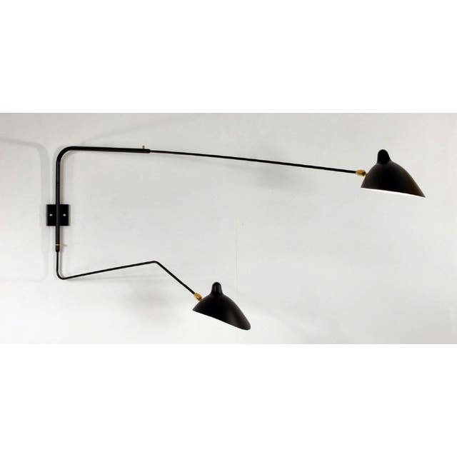 Serge Mouille Large Wall Lamp - 2 Rotating Arms, 1 Straight, 1 Curved