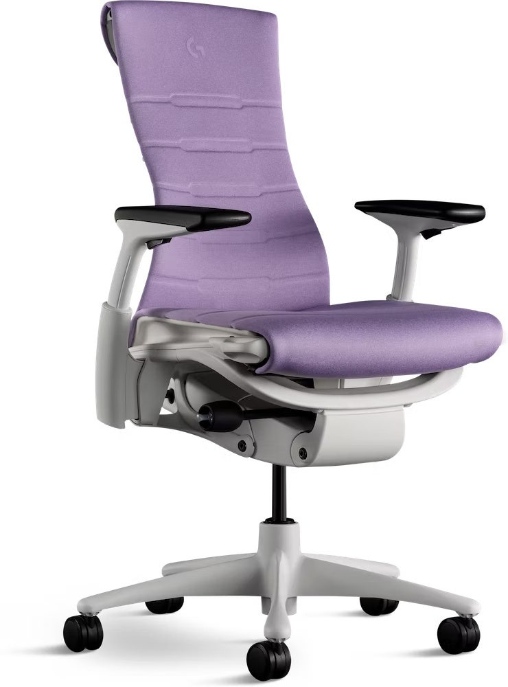 Herman Miller x Logitech G Embody® Gaming Chair - Standard Cylinder 16 - 20.5 inch / Amethyst Seat, White Frame, Black Wheels