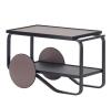 Charcoal Linoleum Bottom shelf, Peat Linoleum Top Shelf/ Black Lacquered Frame / Peat Lacquered Wheels
