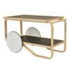 Black Linoleum Shelves / Natural Lacquered Frame / White Lacquered Wheels