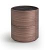 Walnut structure and plinth; matt Shara marble glass top